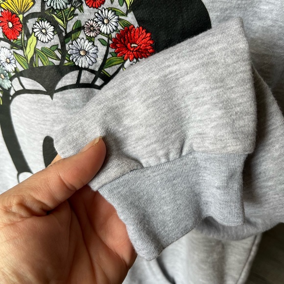 DISNEY Mickey Mouse Hoodie Light Grey Floral Embroidered, Women’s Sz M - Picture 7 of 13
